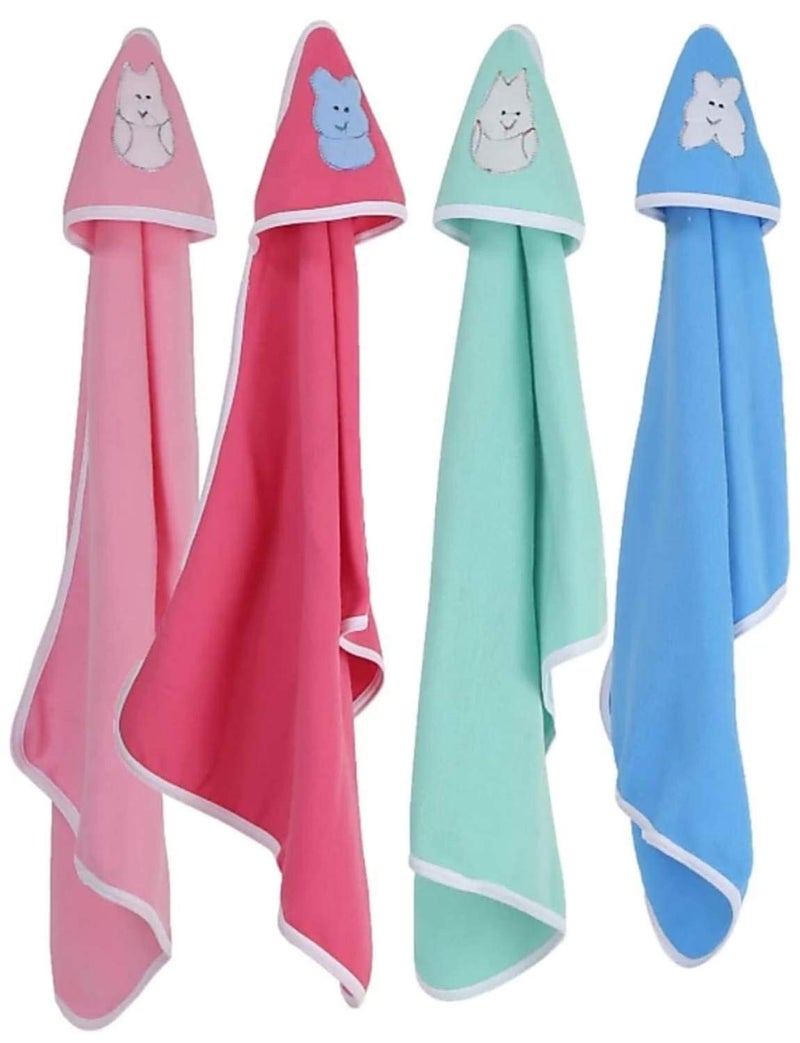 BRANDONN Fleece Supersoft Hooded Blanket Cum Wrapper for Babies (Pink, Blue, Green) - Pack of 4 - Image 1