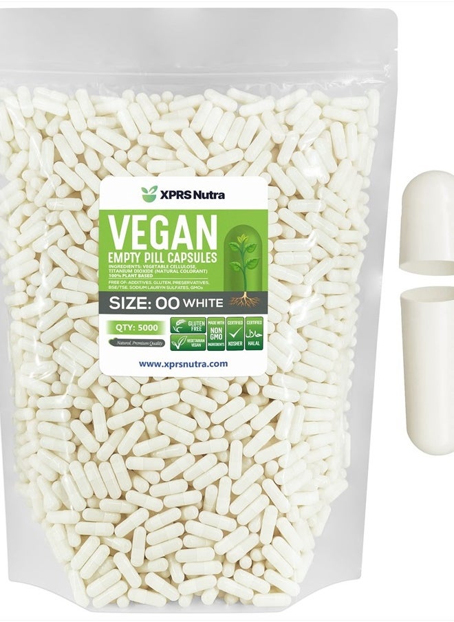 XPRS Nutra - Size 00 Empty Capsules - 5000 Count Empty Vegan Capsules - Vegetarian Empty Pill Capsules- DIY Vegetable Capsule Filling- Veggie Pill Capsules Empty Caps (White) - Image 1