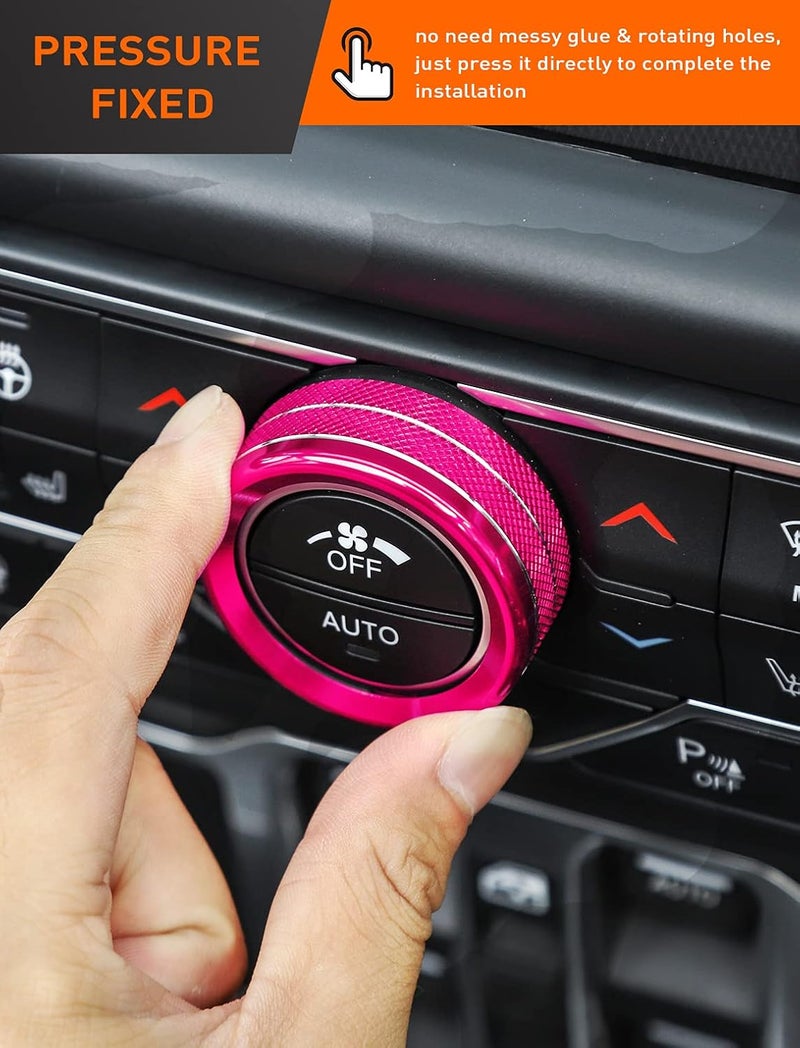 Savadicar HVAC Climate Control Panel Knob Trim Kit & Light Control Switch Cover, Air Conditioner Knob Aluminum Alloy Ring for 2018-2024 Jeep Wrangler JL JLU & Gladiator JT, Interior Accessories, Pink - Image 3