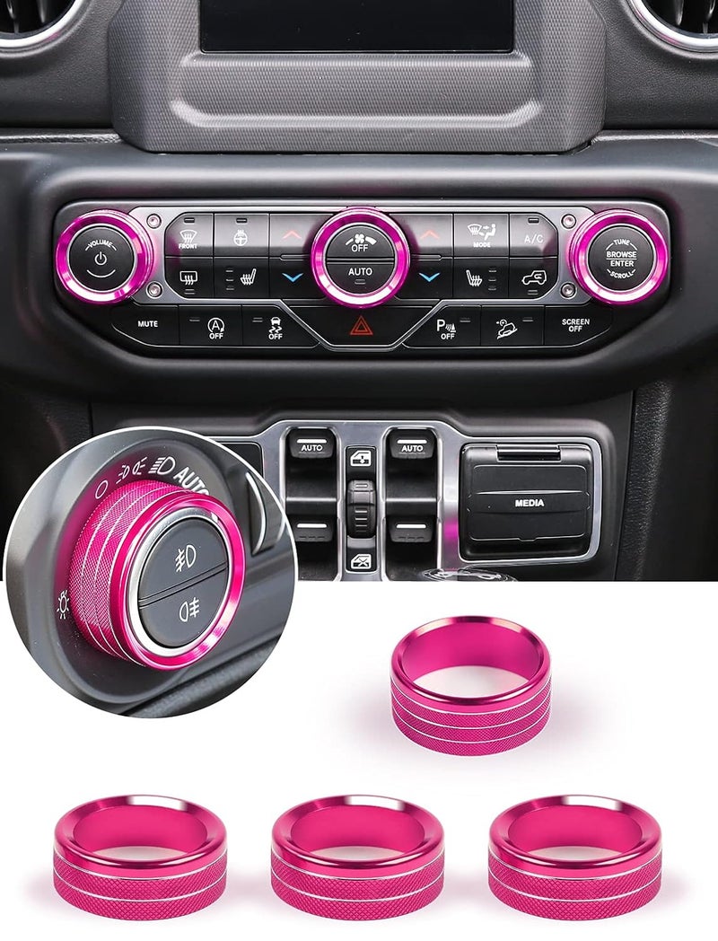 Savadicar HVAC Climate Control Panel Knob Trim Kit & Light Control Switch Cover, Air Conditioner Knob Aluminum Alloy Ring for 2018-2024 Jeep Wrangler JL JLU & Gladiator JT, Interior Accessories, Pink - Image 1