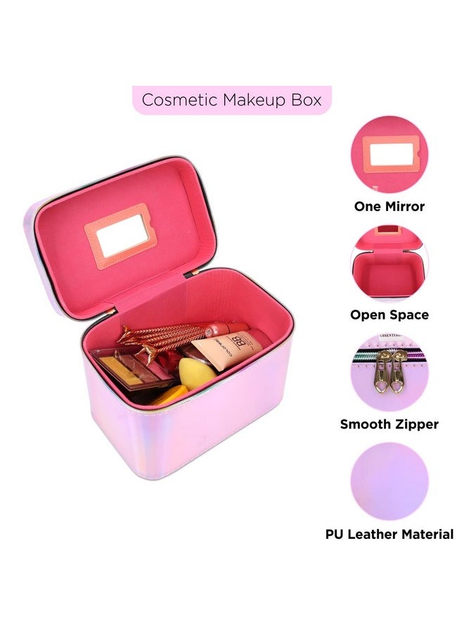 NFI essentials NFI essentials Makeup Box Cosmetic Box Jewellery Bridal Box Trousseau Box Vanity Beauty Case with Mirror Organizer for Wedding Makeup Bag for Bride Professional Train (Pink)  - Image 3