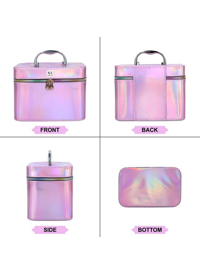 NFI essentials NFI essentials Makeup Box Cosmetic Box Jewellery Bridal Box Trousseau Box Vanity Beauty Case with Mirror Organizer for Wedding Makeup Bag for Bride Professional Train (Pink)  - Image 2