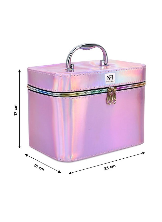 NFI essentials NFI essentials Makeup Box Cosmetic Box Jewellery Bridal Box Trousseau Box Vanity Beauty Case with Mirror Organizer for Wedding Makeup Bag for Bride Professional Train (Pink)  - Image 4