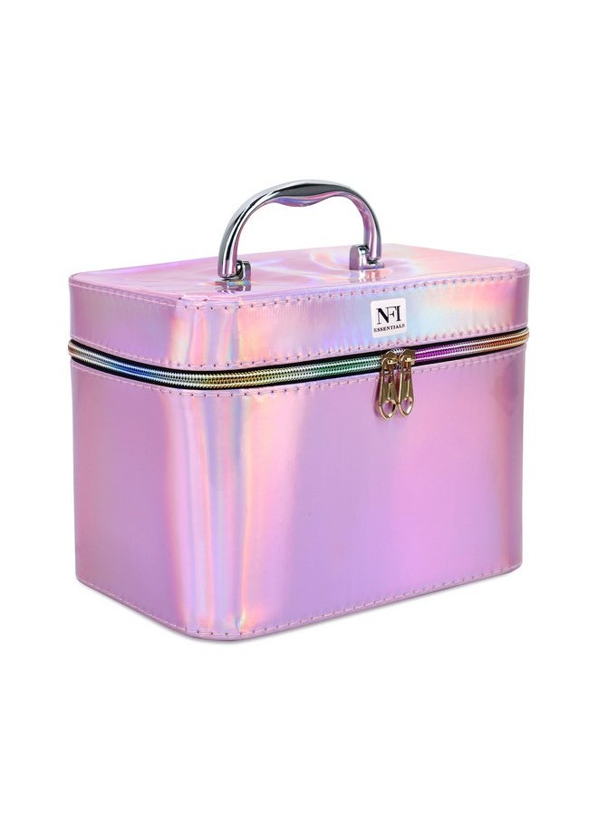 NFI essentials NFI essentials Makeup Box Cosmetic Box Jewellery Bridal Box Trousseau Box Vanity Beauty Case with Mirror Organizer for Wedding Makeup Bag for Bride Professional Train (Pink)  - Image 1