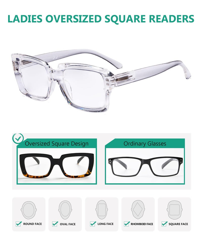 Eyekepper 4 Pack Ladies Reading Glasses - Stylish Oversized Square Readers for Women - Image 4