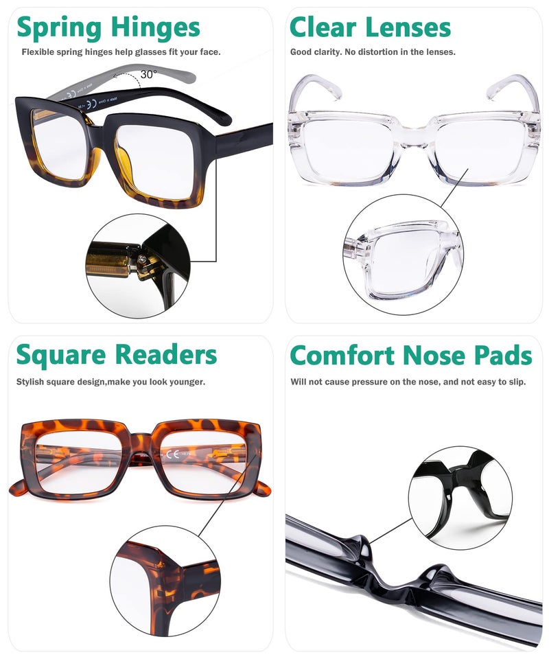 Eyekepper 4 Pack Ladies Reading Glasses - Stylish Oversized Square Readers for Women - Image 5