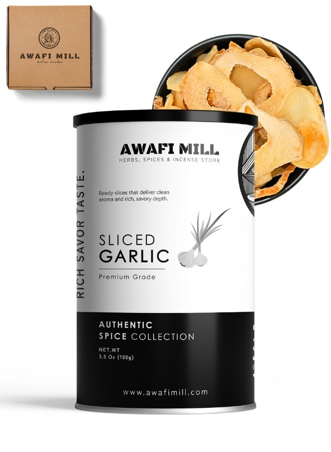AWAFI MILL Dried Garlic Slices (Dehydrated Garlic Flakes) | Clean, Savory Allium for Stir-Fries, Curries, Tadka, Soups, Pizza & Bread Toppings, Spice Blends & Chili Oil - 100 g | 3.5 Oz - Image 1