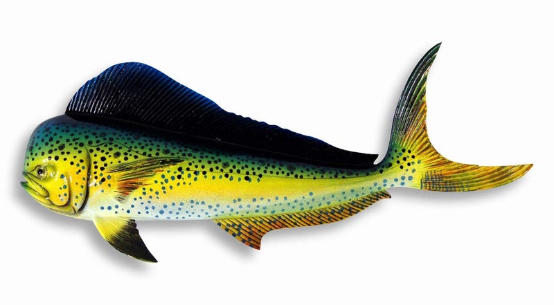 Lx XL Handpainted Green Dolphin Mahi Mahi Wall Plaque 18" x 6.1" - Image 1