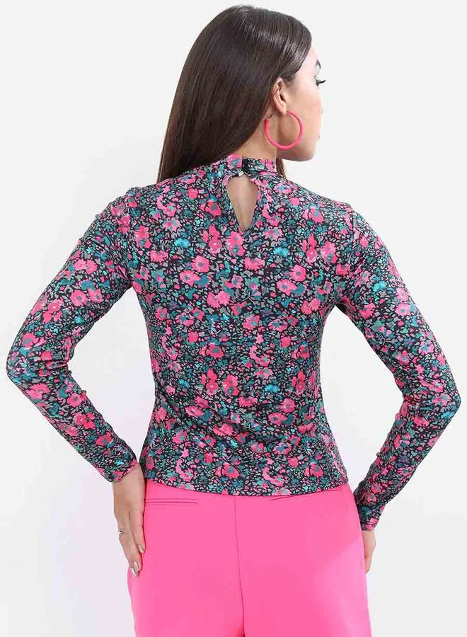 Ketch Ketch All Over Print High Neck Slim Fit Top