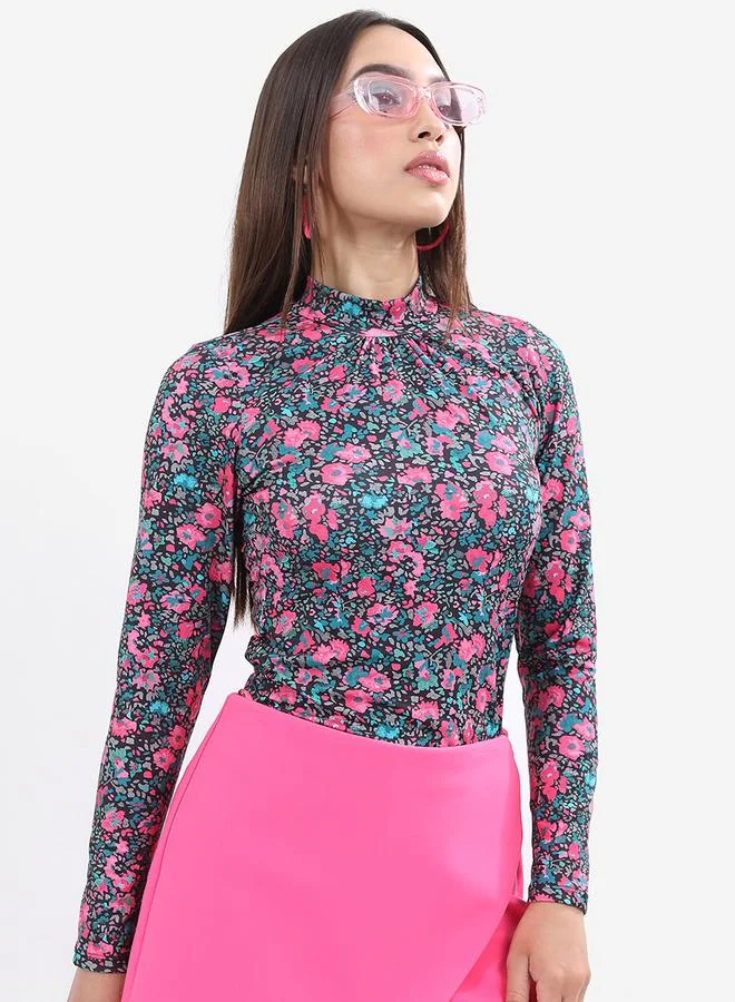 Ketch Ketch All Over Print High Neck Slim Fit Top
