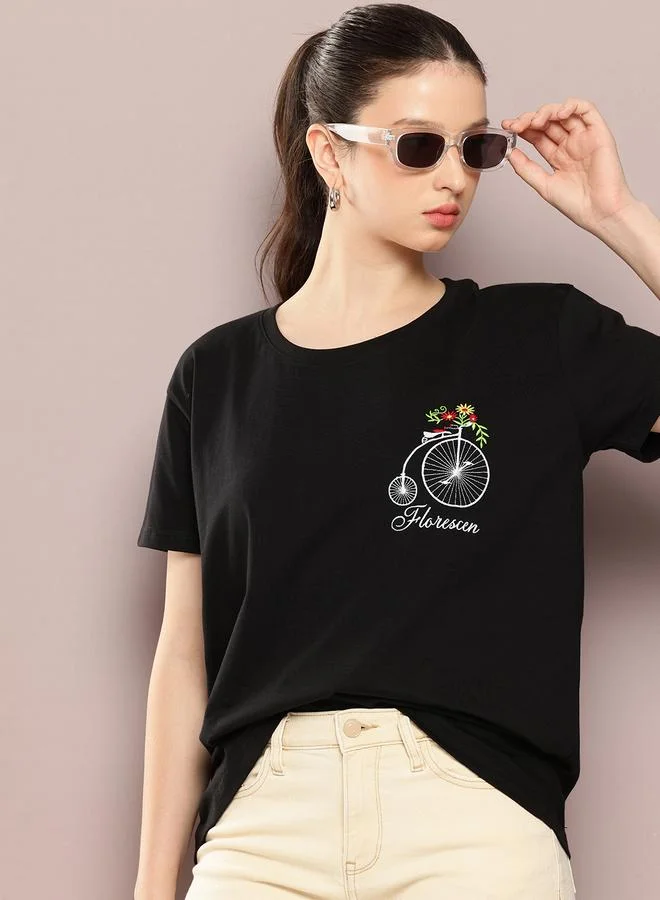 Dillinger Women Boxy Embroidery Crew Neck T-Shirt