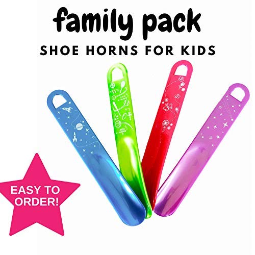 JasmineSeven Shoe Horns for Kids | Family Pack of 4: Blue, Green, Pink, Purple | by Jasmine Seven | Colorful smooth lightweight plastic for all ages - Image 2
