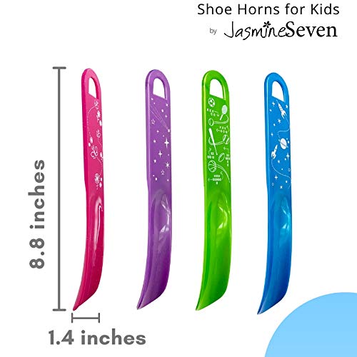 JasmineSeven Shoe Horns for Kids | Family Pack of 4: Blue, Green, Pink, Purple | by Jasmine Seven | Colorful smooth lightweight plastic for all ages - Image 4