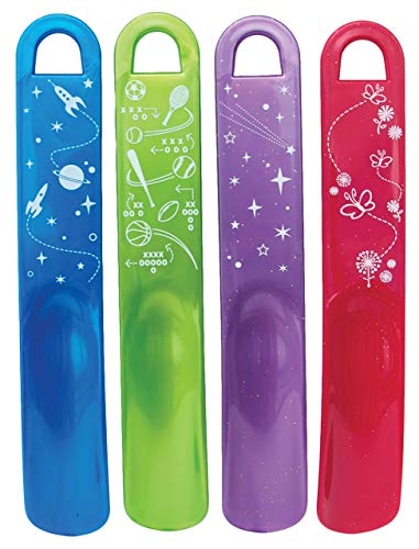 JasmineSeven Shoe Horns for Kids | Family Pack of 4: Blue, Green, Pink, Purple | by Jasmine Seven | Colorful smooth lightweight plastic for all ages - Image 1