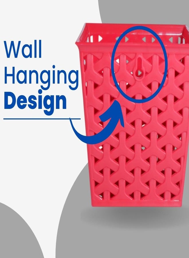 MORVI Linea Square Plastic Multipurpose Organizer For Kitchen, Bathroom, Salon, Office|Stationery,Cutlery,Pen,Makeup Brushes Holder|Hanging Toothbrush Stand |Pack Of 3 | RED - Image 2