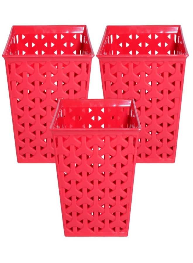 MORVI Linea Square Plastic Multipurpose Organizer For Kitchen, Bathroom, Salon, Office|Stationery,Cutlery,Pen,Makeup Brushes Holder|Hanging Toothbrush Stand |Pack Of 3 | RED - Image 1