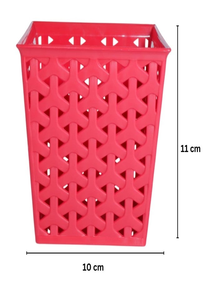 MORVI Linea Square Plastic Multipurpose Organizer For Kitchen, Bathroom, Salon, Office|Stationery,Cutlery,Pen,Makeup Brushes Holder|Hanging Toothbrush Stand |Pack Of 3 | RED - Image 3