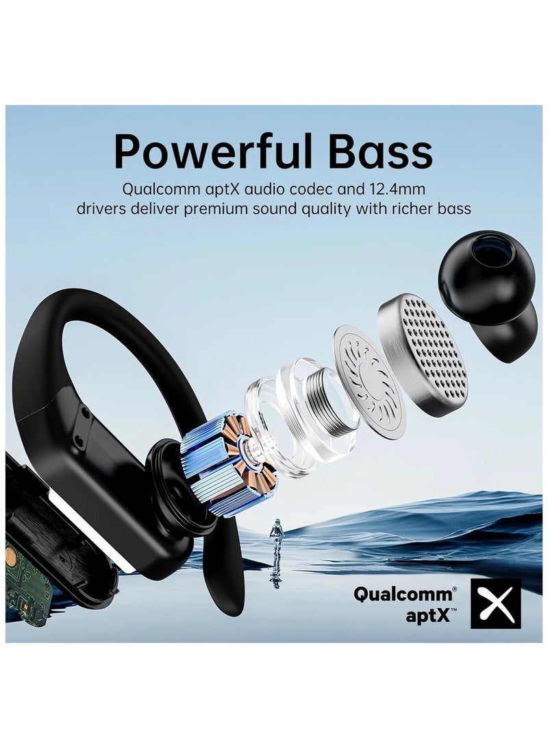 NH Wireless sports earphones | 7 hours of music playback | IPX7 waterproof | Earhook design | Battery indicator | Powerful bass | Suitable for TVs/phones/laptops | Black - Image 2