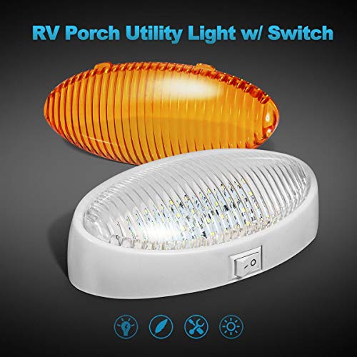 Partsam Oval LED RV Exterior Porch Utility Light with Switch 12v Replacement Light for RVs Boat Trailer Camper 5th Wheels White Base w/Snap-on Clear and Amber Lenses Surface Mount - Image 2