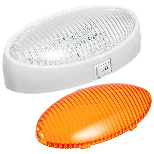 Partsam Oval LED RV Exterior Porch Utility Light with Switch 12v Replacement Light for RVs Boat Trailer Camper 5th Wheels White Base w/Snap-on Clear and Amber Lenses Surface Mount - Image 1