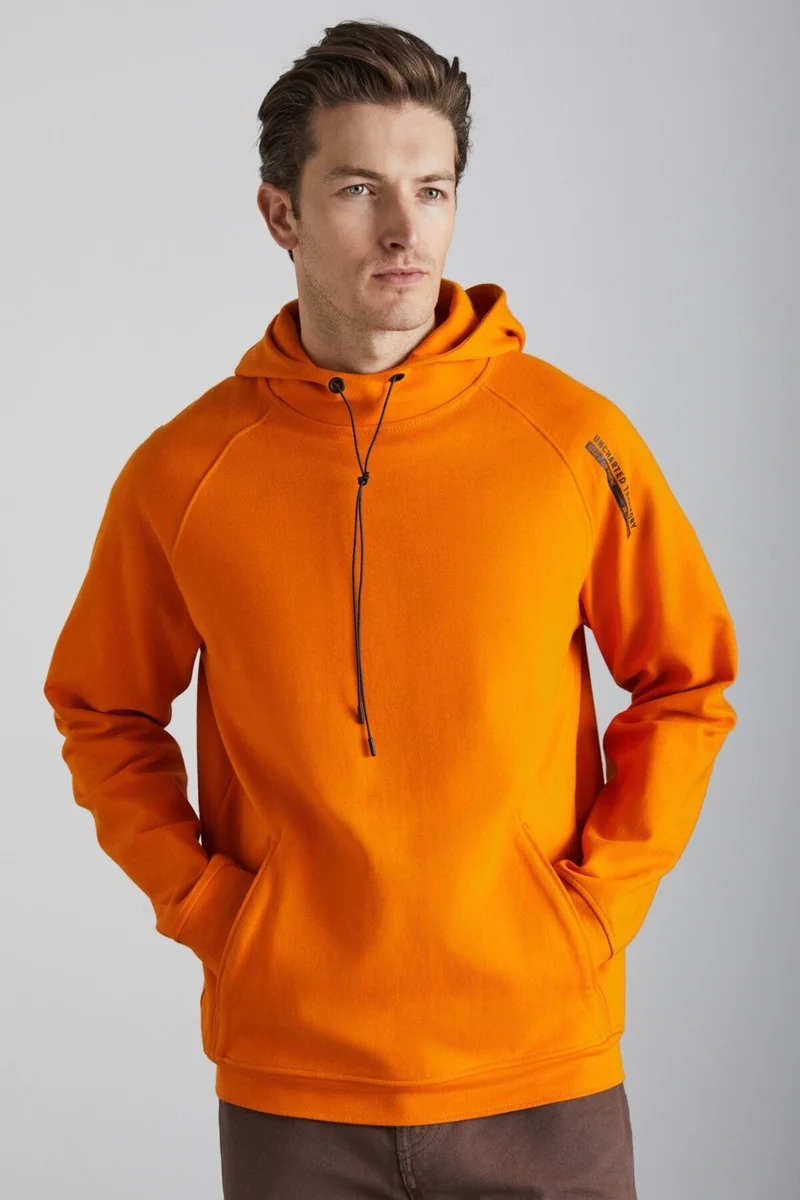 GRIMELANGE Malagos Men's Polar Fleece Soft 3 Yarn Lined Regular Hooded Orange Sweatshirt