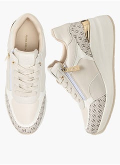 Womens Monogram Print Sneakers With Lace-Up Closure