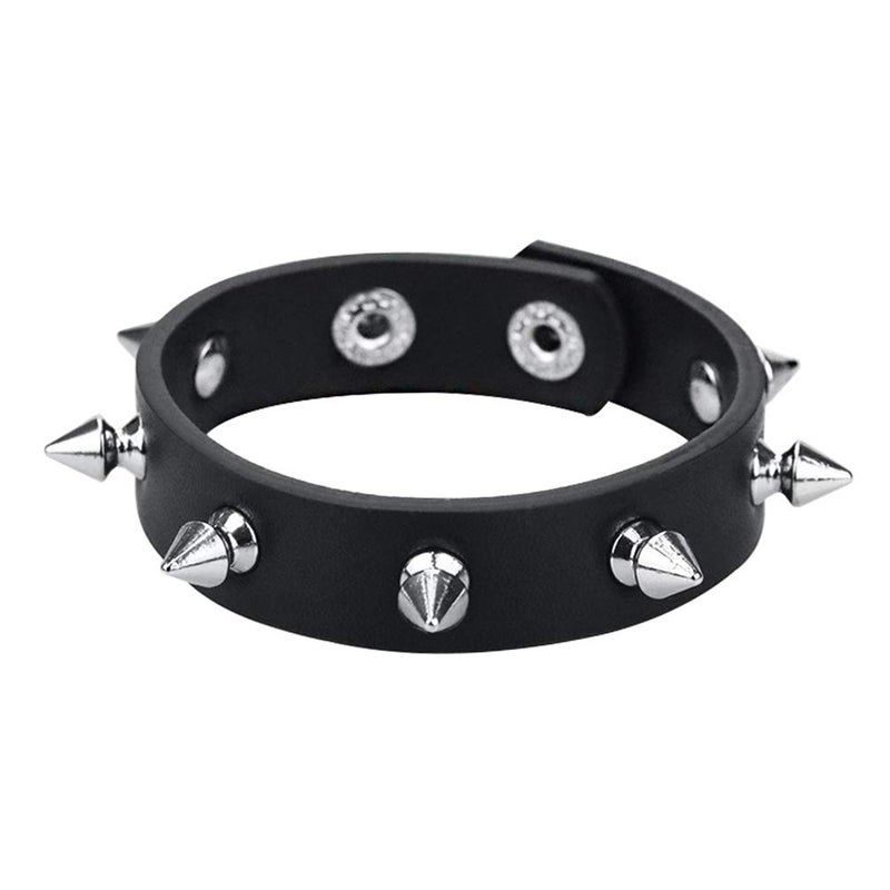 macoking Leather Bracelet Punk Spike Rivet Cuff Bangle Metal Studded Black Wristband - Image 1