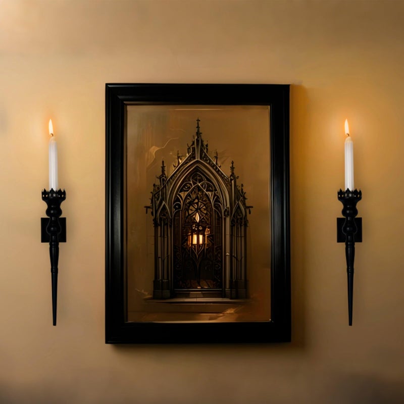 Woparty Gothic Wall Sconce Candle Holder for Taper Candles (Set of 2) Black Iron Crown and Scepter Design Victorian Wall Decor for Living Room, Bathroom,Dining Room - Image 4