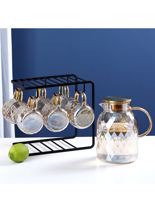 Japanese-style Glass Cold Kettle Set Heat-resistant High-temperature Teapot Cold Boiling Water Cup Pot Household Cold Kettle Pot Cup-Capacity:Blue Ling 1.4 Pot +6 Cup (No Bracket, No Frame) - Image 1
