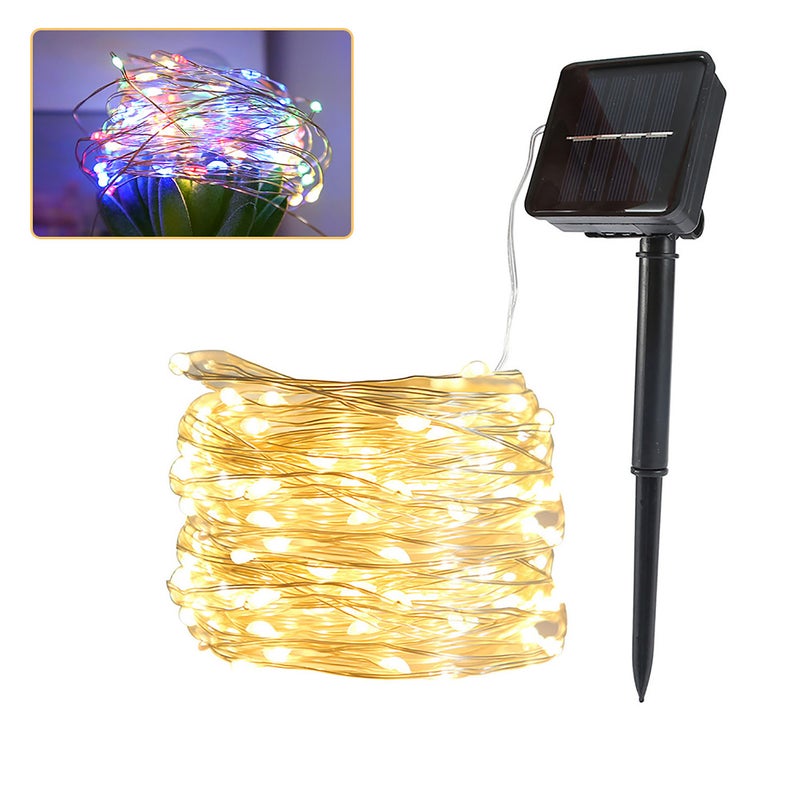 سلاسل أضواء شمسية LED داخل وخارج المنزل - سلاسل أضواء من سلك نحاسي ب7/12 مترًا - خيار لامب دافئ/ألوان أربعة - شريط ضوئي مرن - أضواء متلألئة للزينة المنزلية والاحتفالية - Image 1