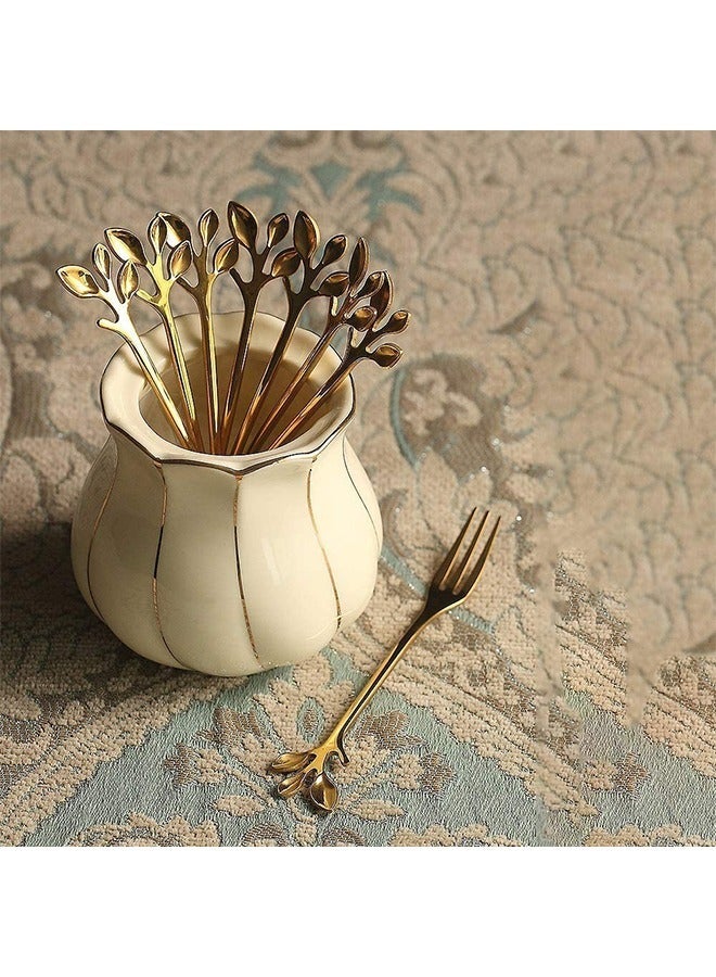 10 Pcs Leaf Shape Fruit Forks Set, Stainless Steel Gold Fruit Salad Forks, 4.7 Inches Tasting Dessert Forks (Golden) - Image 4