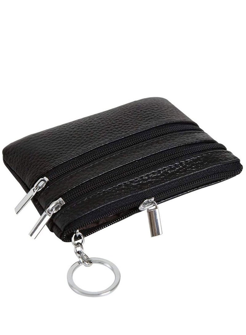 Y&D Coin Wallet Womens Genuine Leather Card Purse Key Ring Mini Change Pouch Man Small Compact Vintage With Zipper For Men Women Gift, Classical Black - Image 4