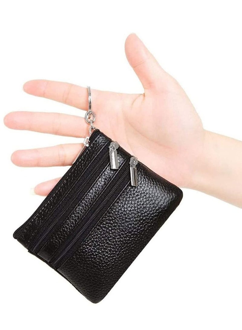 Y&D Coin Wallet Womens Genuine Leather Card Purse Key Ring Mini Change Pouch Man Small Compact Vintage With Zipper For Men Women Gift, Classical Black - Image 2