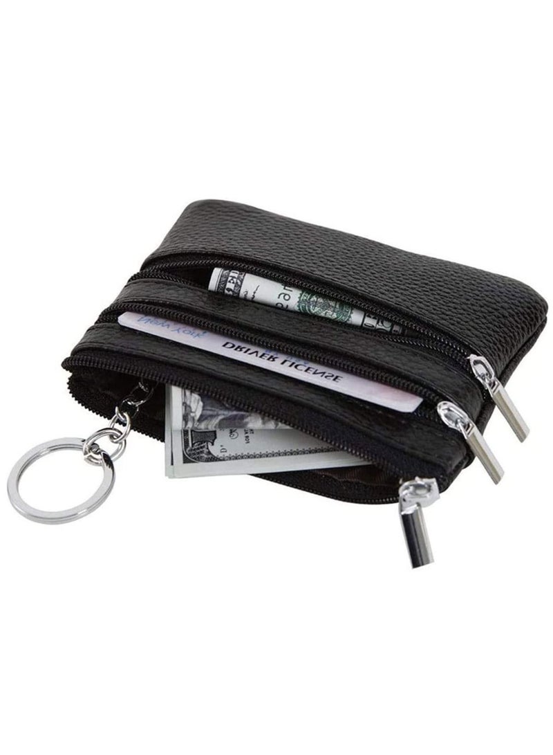 Y&D Coin Wallet Womens Genuine Leather Card Purse Key Ring Mini Change Pouch Man Small Compact Vintage With Zipper For Men Women Gift, Classical Black - Image 3