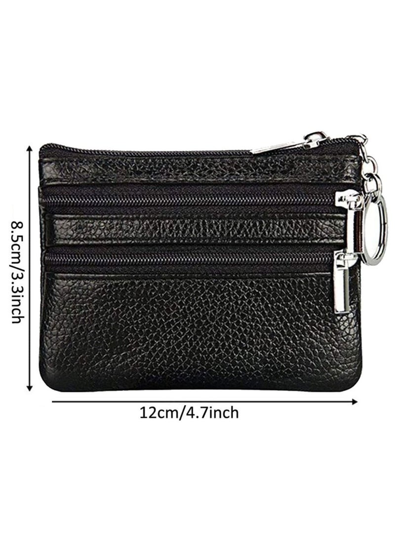 Y&D Coin Wallet Womens Genuine Leather Card Purse Key Ring Mini Change Pouch Man Small Compact Vintage With Zipper For Men Women Gift, Classical Black - Image 5