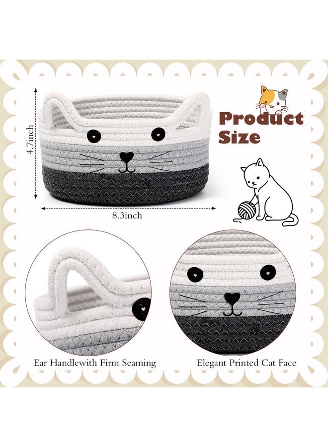 Zopeal Cat Basket Storage Woven Organizer with Ears Decorative Pet Toy Cute Cotton Rope Basket for Gift Cat Dog Toy Bin Nursery Room(8.3 x 4.7 Inch,White, Light Gray and Gray) - Image 2