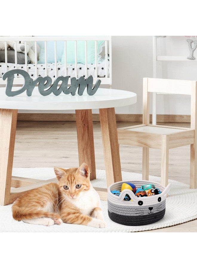 Zopeal Cat Basket Storage Woven Organizer with Ears Decorative Pet Toy Cute Cotton Rope Basket for Gift Cat Dog Toy Bin Nursery Room(8.3 x 4.7 Inch,White, Light Gray and Gray) - Image 3