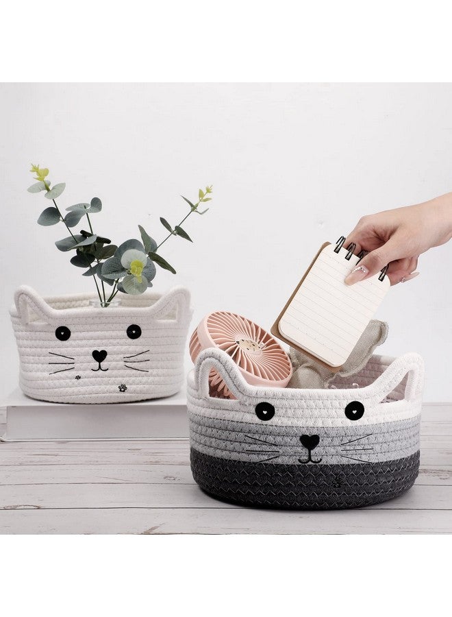 Zopeal Cat Basket Storage Woven Organizer with Ears Decorative Pet Toy Cute Cotton Rope Basket for Gift Cat Dog Toy Bin Nursery Room(8.3 x 4.7 Inch,White, Light Gray and Gray) - Image 4