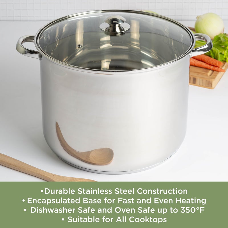 Ecolution Stainless Steel Stock Pot, Encapsulated Induction Ready Cooking Pot with Glass Lid, Oven Safe, Dishwasher Safe Soup Pot, 24-Quart - Image 3