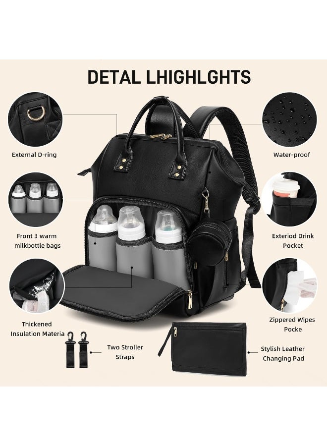 ROSEGIN Premium Vegan Leather Diaper Bag Backpack with Waterproof Changing Pad - Image 3