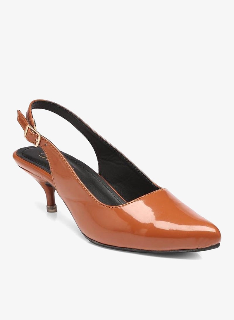 GNIST Plain Pointed Toe Kitten Heel Slingback Shoes - Image 2