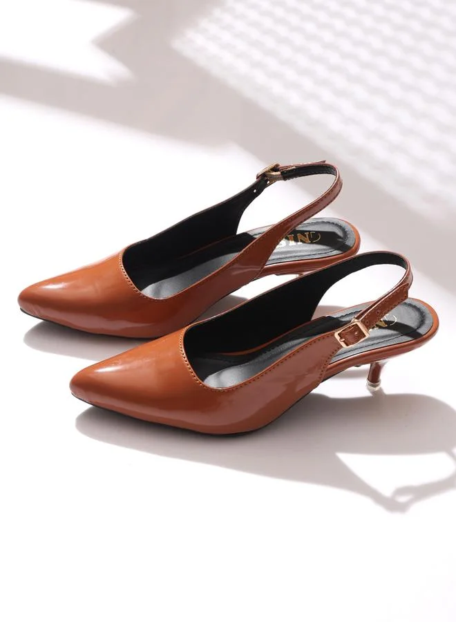 GNIST GNIST Plain Pointed Toe Kitten Heel Slingback Shoes