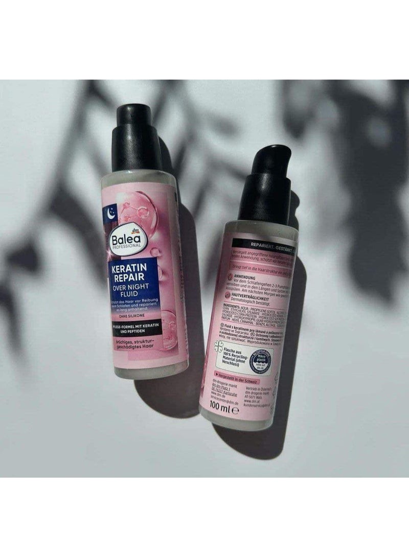 Balea Over Night Fluid Keratin Repair Hair Repair Serum: Deep conditioning treatment with keratin and peptides for damaged and frizzy hair. Silicone-free, fast absorption, no rinsing required. - Image 3