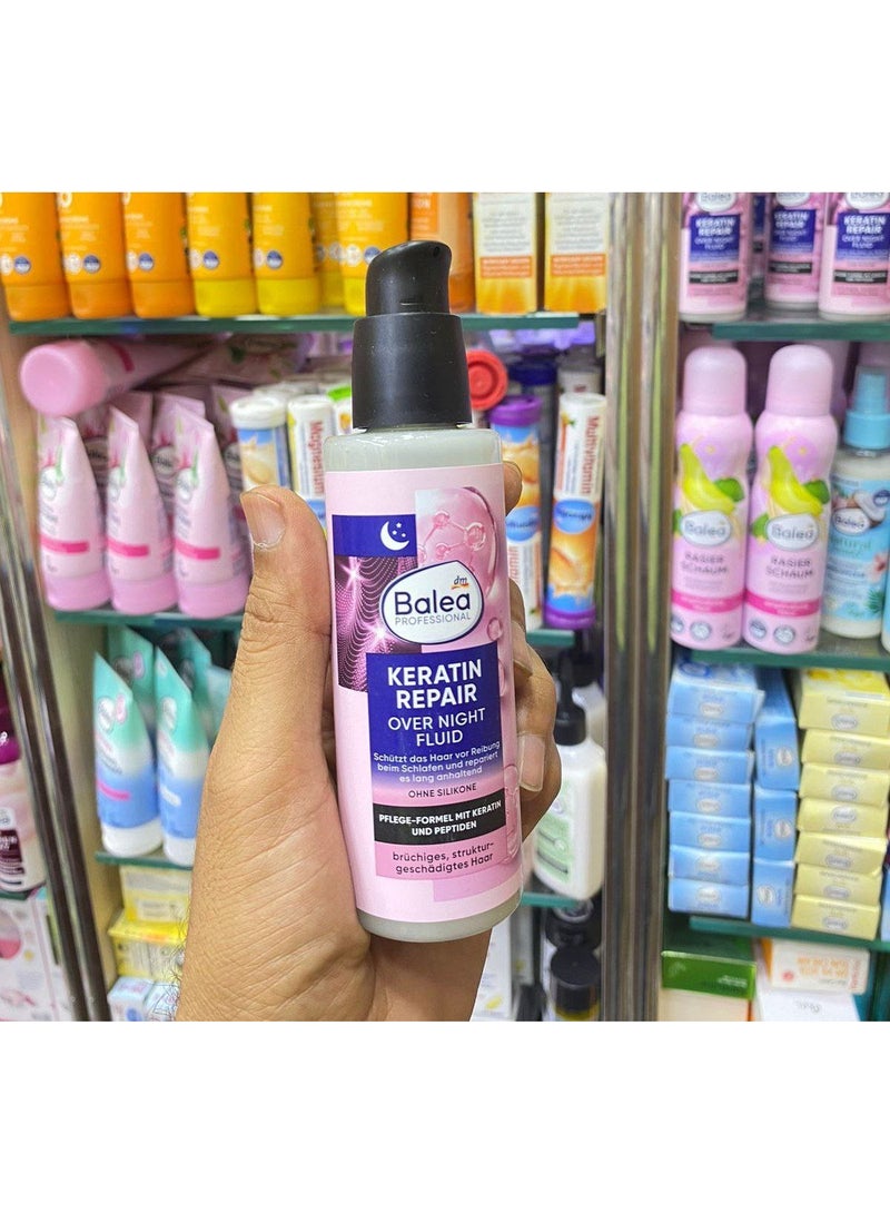 Balea Over Night Fluid Keratin Repair Hair Repair Serum: Deep conditioning treatment with keratin and peptides for damaged and frizzy hair. Silicone-free, fast absorption, no rinsing required. - Image 2