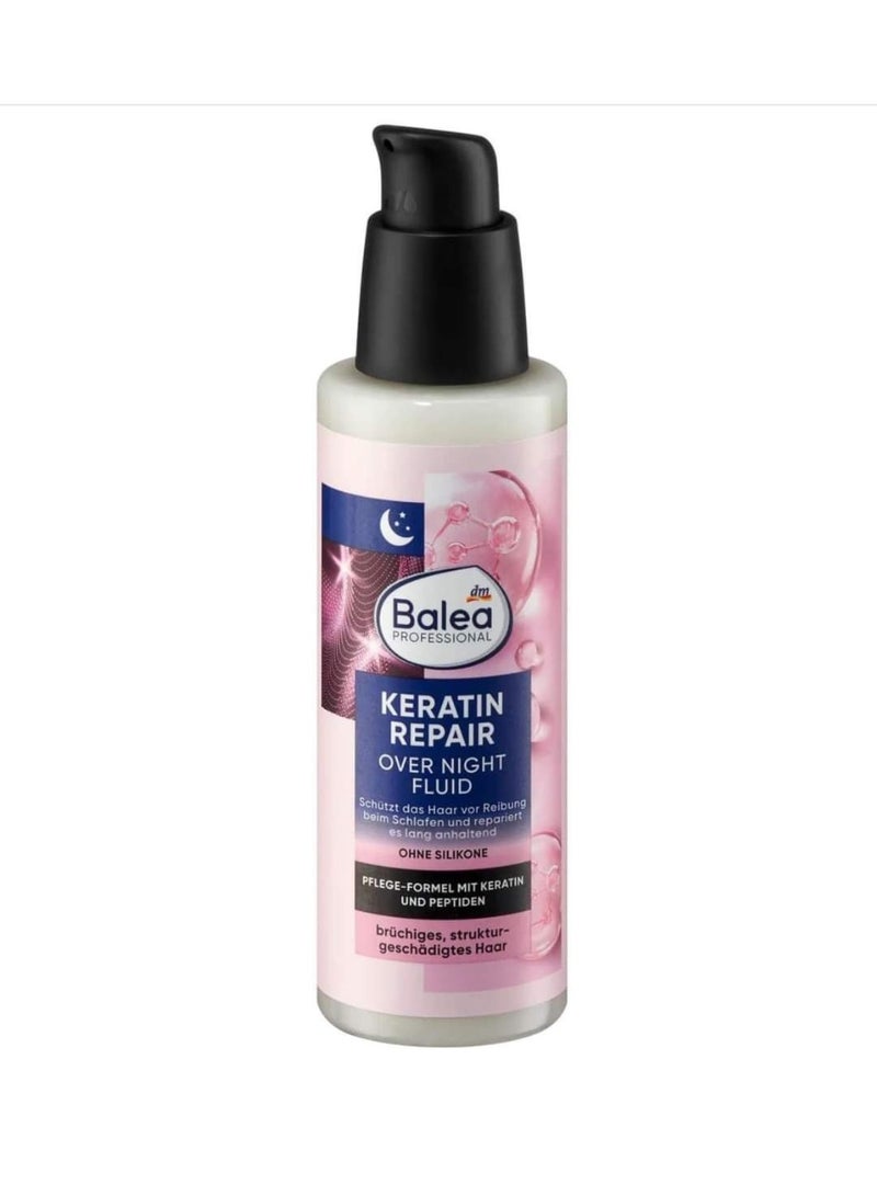 Balea Over Night Fluid Keratin Repair Hair Repair Serum: Deep conditioning treatment with keratin and peptides for damaged and frizzy hair. Silicone-free, fast absorption, no rinsing required. - Image 1