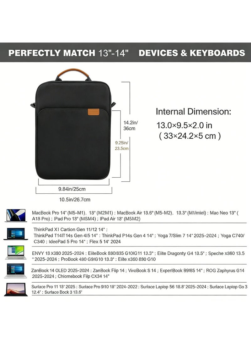 Nadrab 13-14.1 Inch Laptop Sleeve Bag, Internal 33x24.2x5cm, Fits MacBook Air 13.6" M5 2026 / MacBook Pro 14.2" M5 2026, iPad Pro 13" M5, Huawei MatePad Pro 13.2", Shockproof Carrying Case with Handle & Strap，black - Image 3