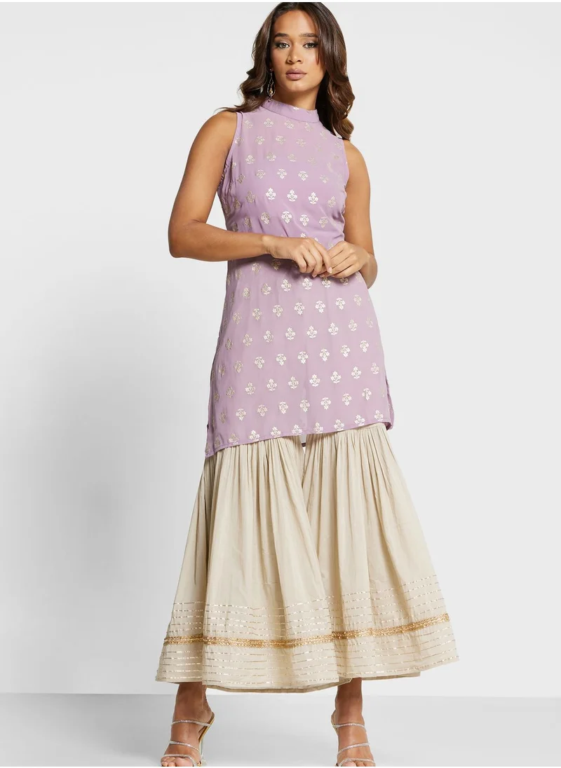 indya High Neck Foil Print Kurti