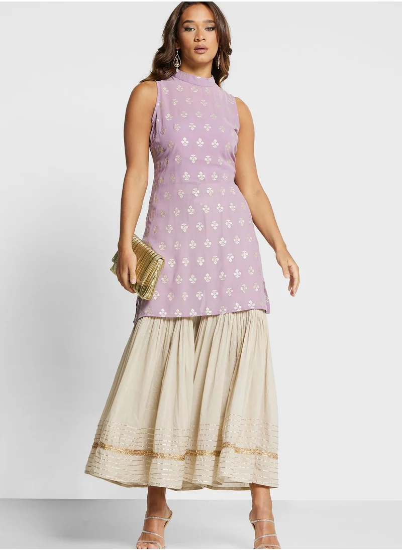 indya High Neck Foil Print Kurti