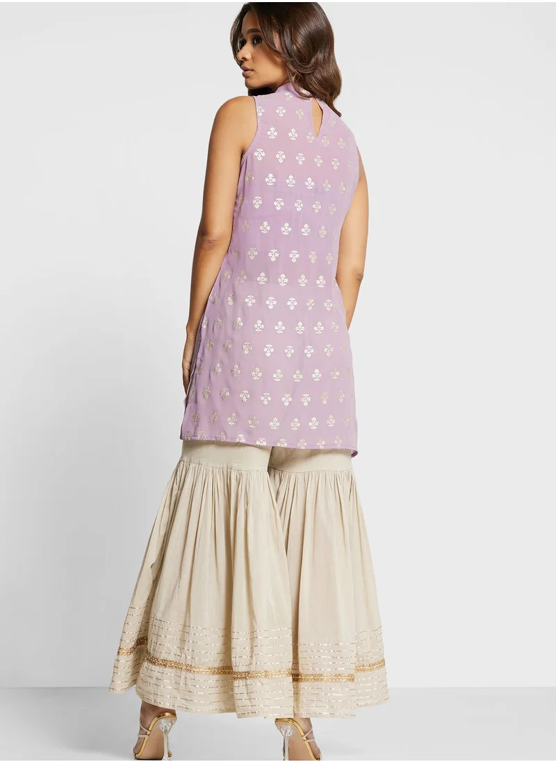 indya High Neck Foil Print Kurti