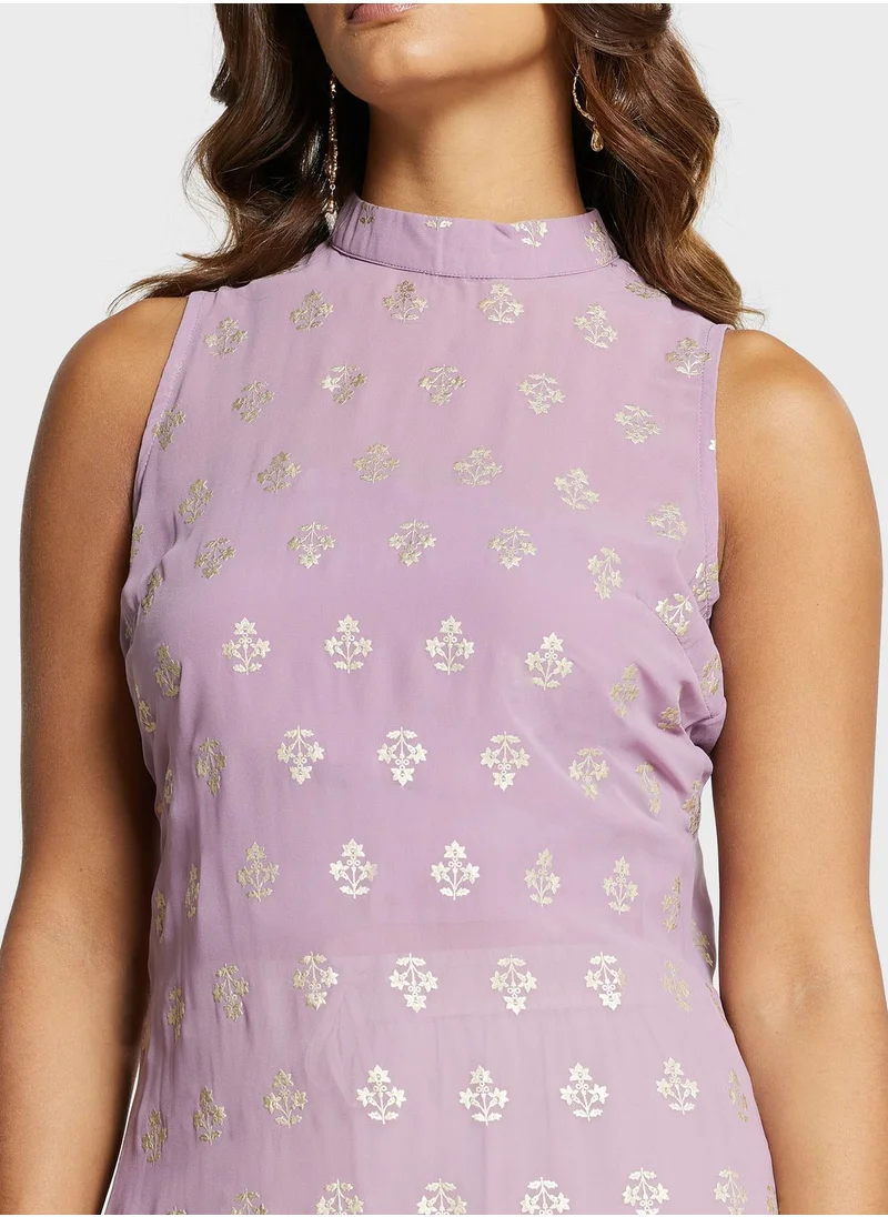 indya High Neck Foil Print Kurti